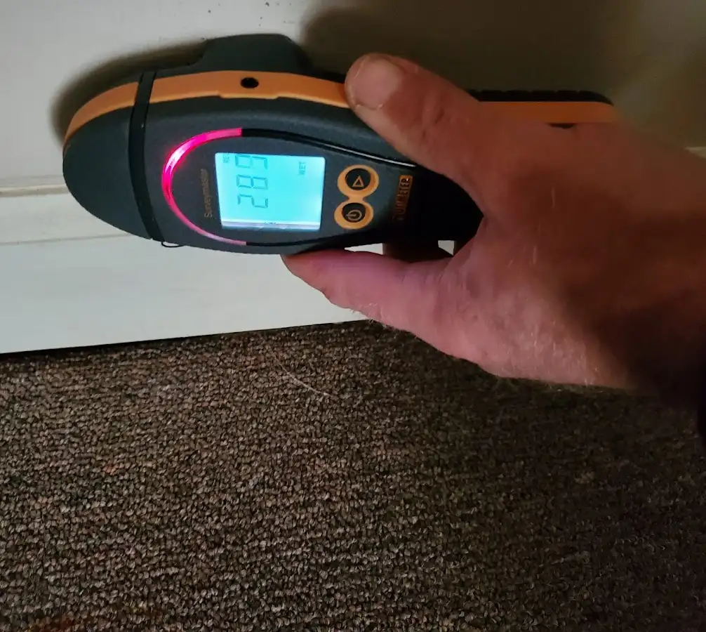Moisture detection at baseboard during Burst Pipe Cleanup in Vidor